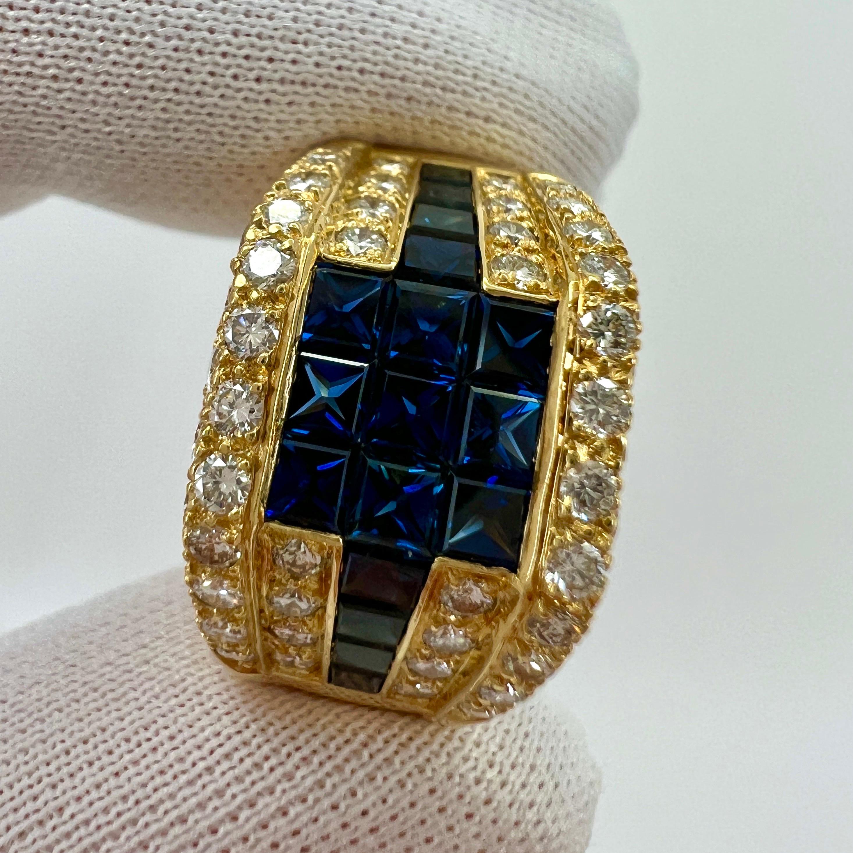 3.80ct Vintage French Mystery Set Blue Sapphire Diamond 18k Yellow Gold Ring For Sale 4
