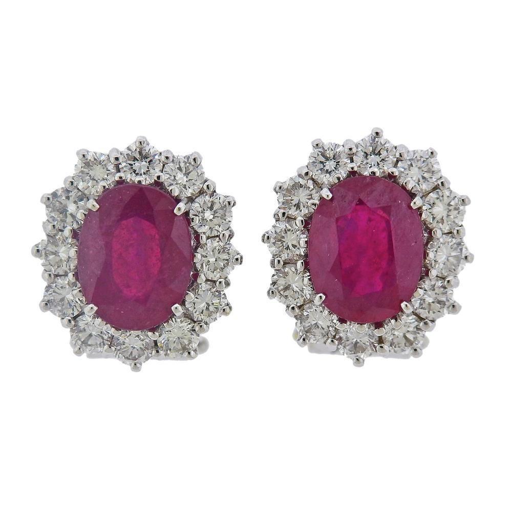 3.80 Carat Ruby Diamond Gold Earrings In Excellent Condition For Sale In New York, NY