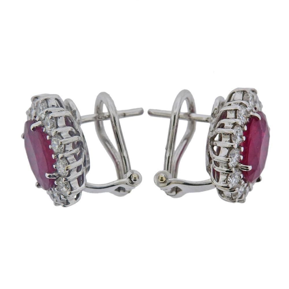 Women's 3.80 Carat Ruby Diamond Gold Earrings For Sale