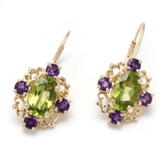 3.80ctw Peridot Amethyst Drop Earrings, 14k Yellow Gold, Amethyst