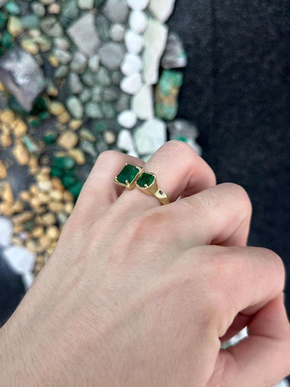 3.80tcw 14K Dark Forest Green Emerald Cut & Asscher Emerald Toi Et Moi Gold Ring In New Condition For Sale In Jupiter, FL