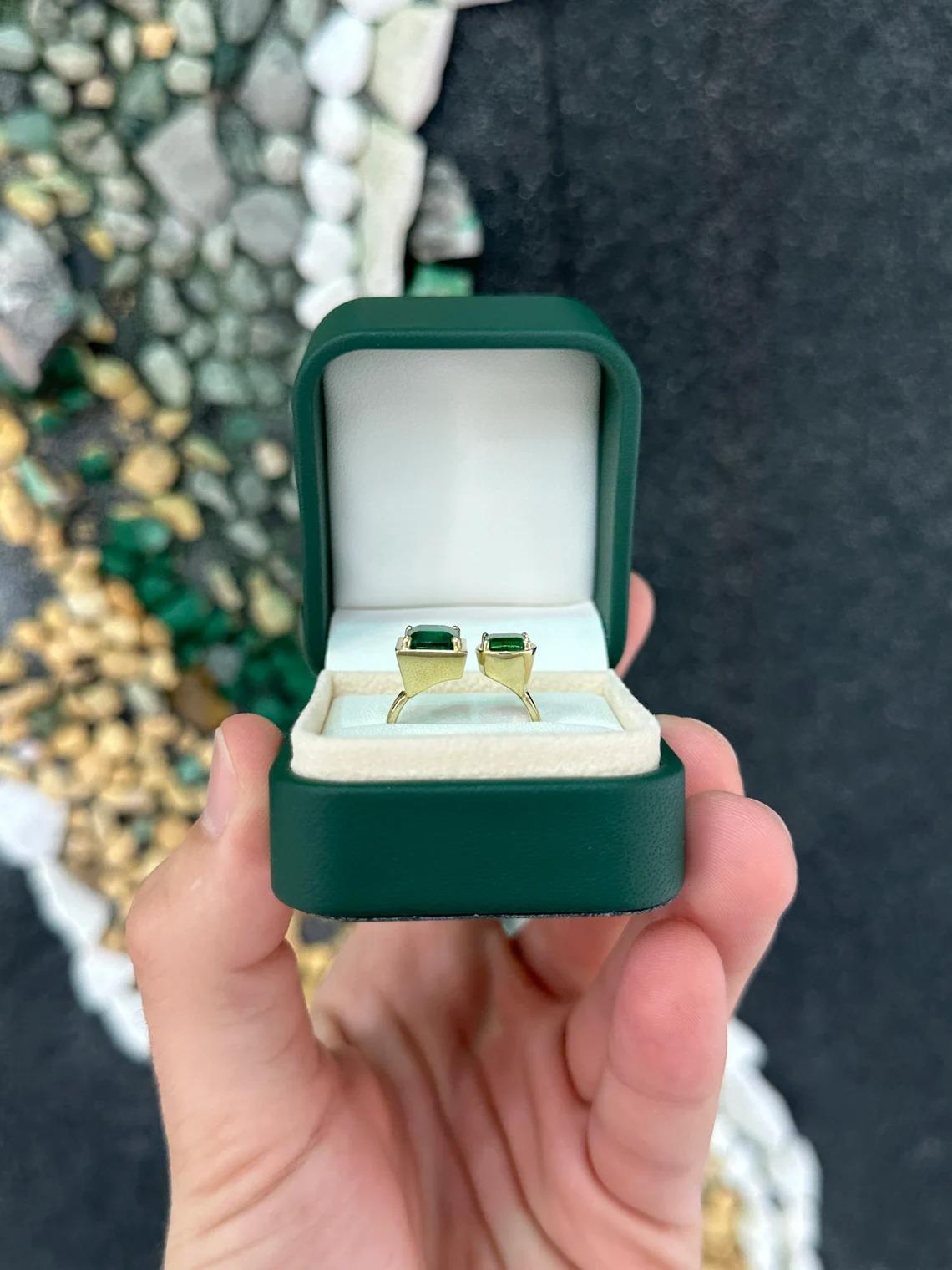 3.80tcw 14K Dark Forest Green Emerald Cut & Asscher Emerald Toi Et Moi Gold Ring For Sale 3
