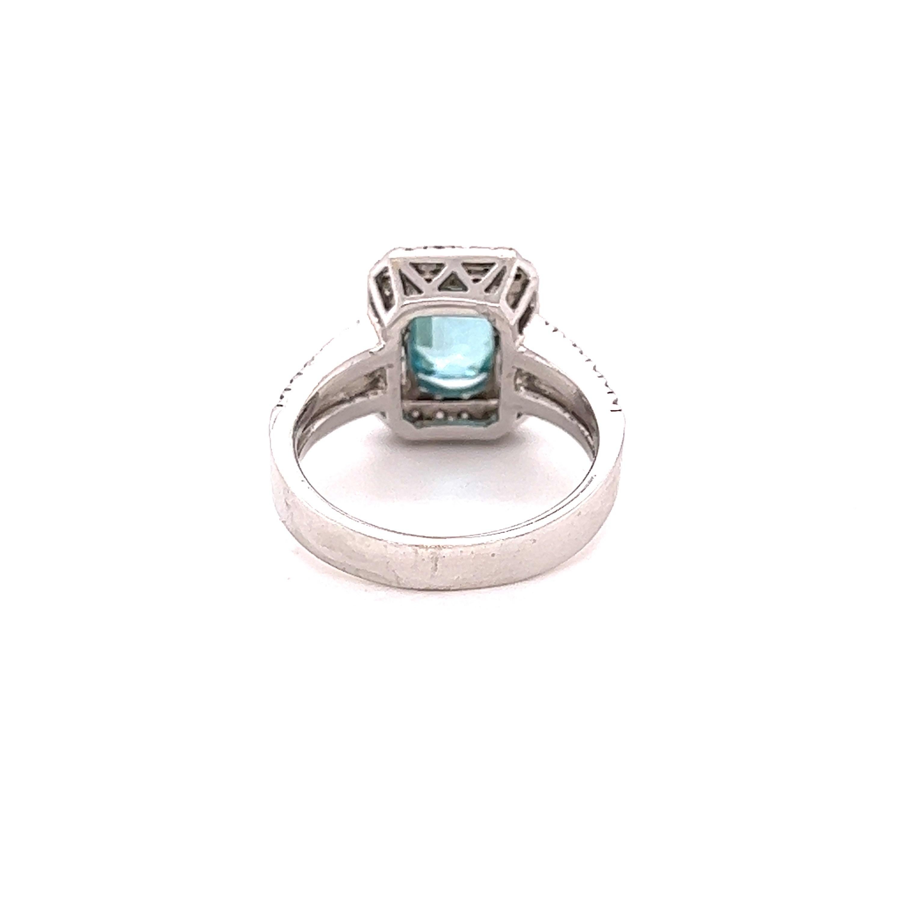 Contemporary 3.81 Carat Blue Zircon Diamond White Gold Ring For Sale