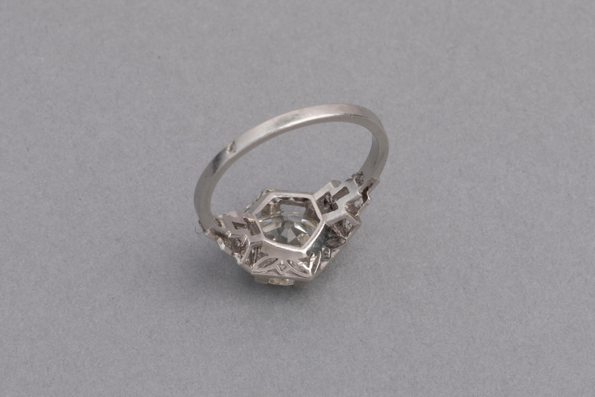 3.81 Carat French Art Deco Ring, Platinum and Diamonds 6