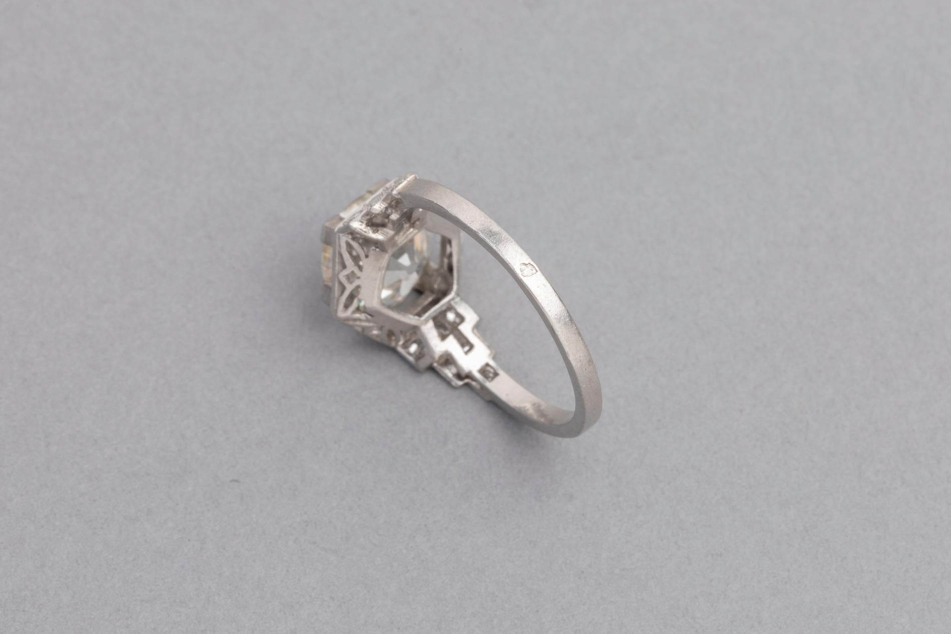 3.81 Carat French Art Deco Ring, Platinum and Diamonds 7