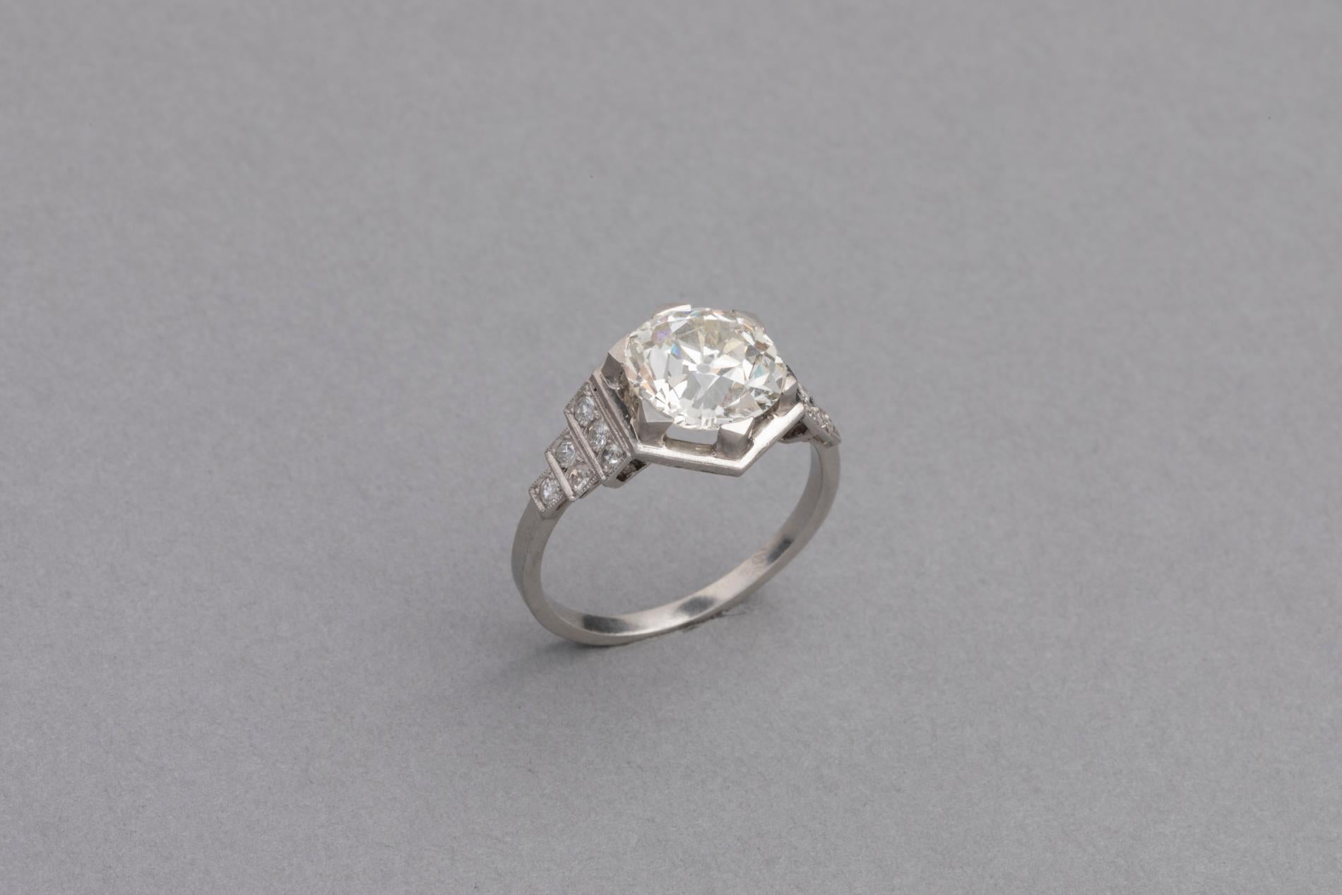 Women's 3.81 Carat French Art Deco Ring, Platinum and Diamonds