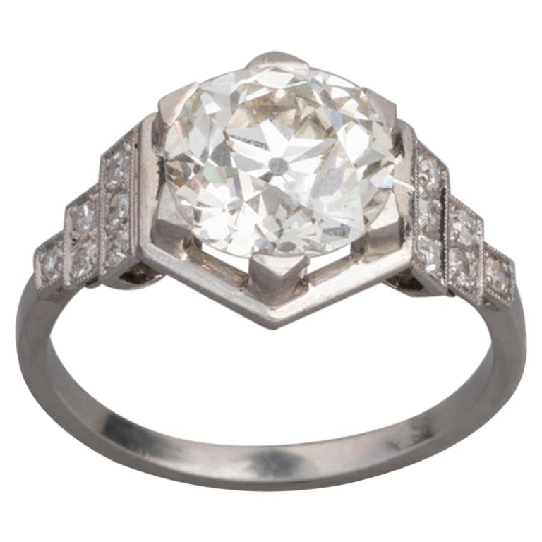 3.81 Carat French Art Deco Ring, Platinum and Diamonds