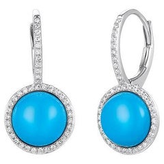 3.81 Carat Natural Diamond and Turquoise Earrings G SI 14K White Gold