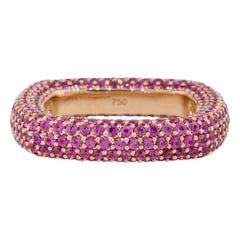 3.81 Carat Round Pink Sapphire Pave Ring 18 Karat in Stock