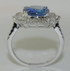 3.81 Carat Sapphire with Baguette and Round Diamond Ring