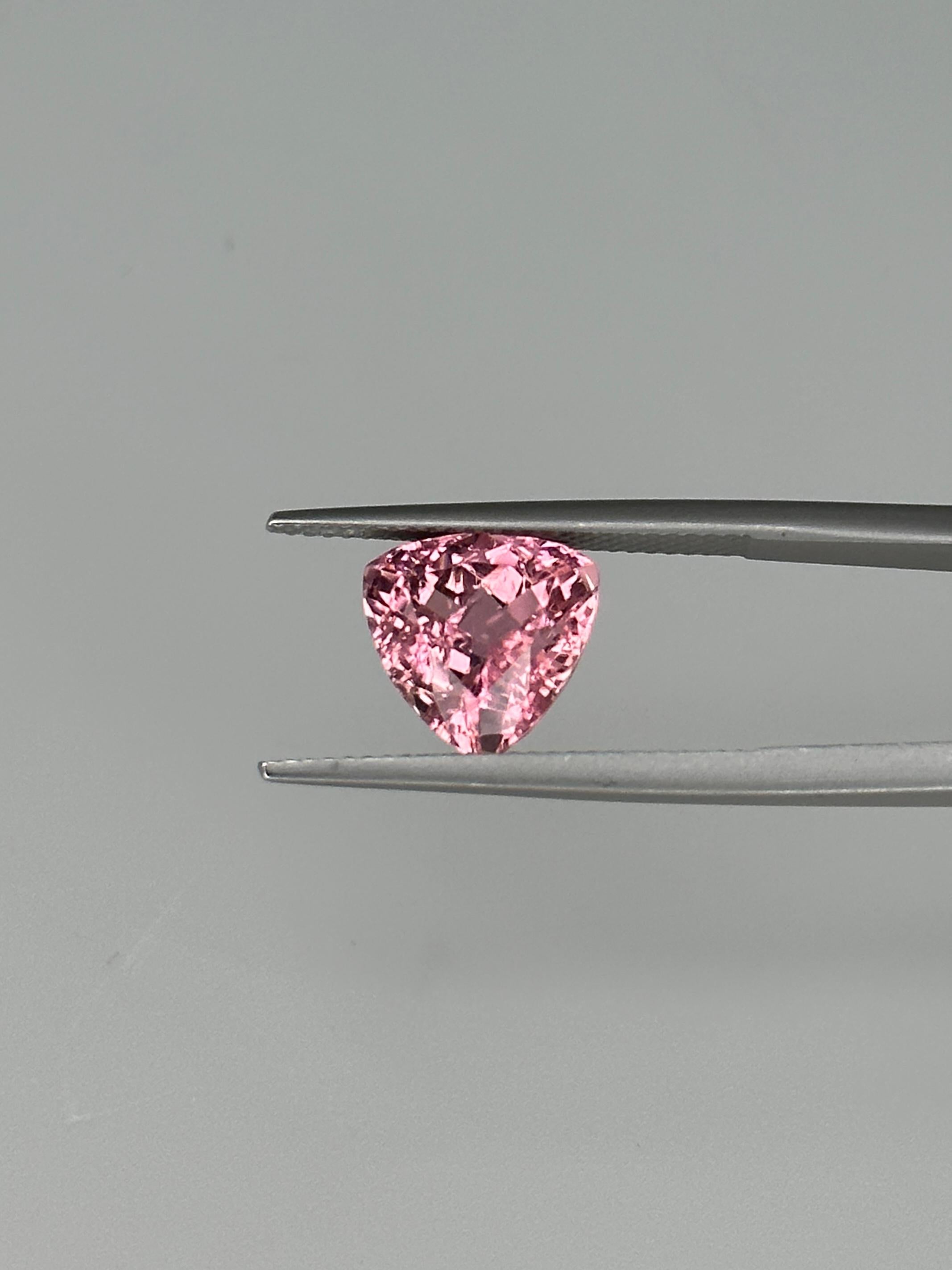 A wonderful Trillion-cut, Baby-Pink Tourmaline from Mozambique, Africa

Weight: 3.81 Carats
Shape: Trillion
Crown: Modified Brilliant
Pavilion: Step
Gem Dimensions: 10.29 x 10.10 x 6.62 mm
Color: Pink

Gem Type: Tourmaline
Gem Variety: Natural