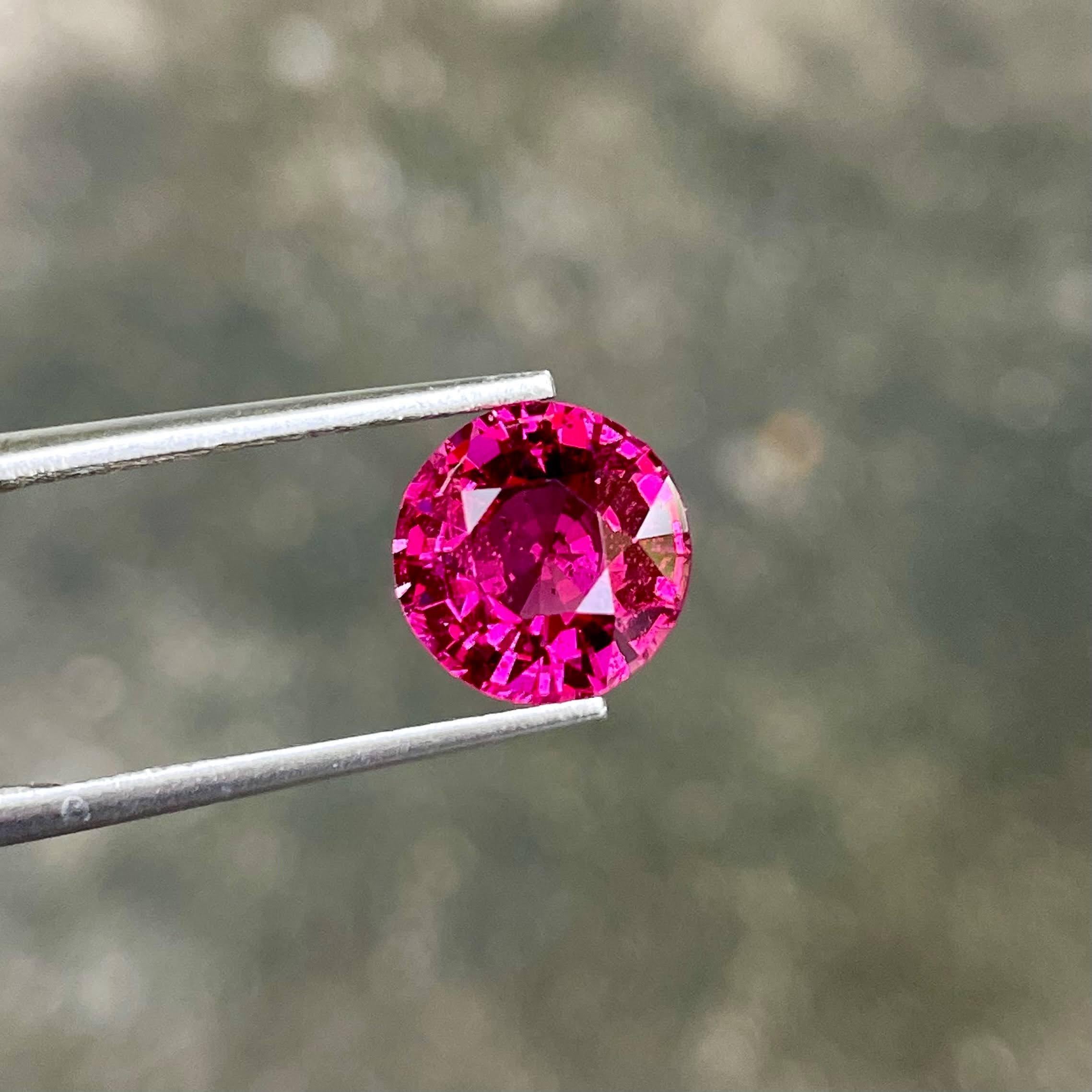 Modern 3.81 Carats Hot Pink Garnet Stone Round Cut Natural Tanzanian Gemstone