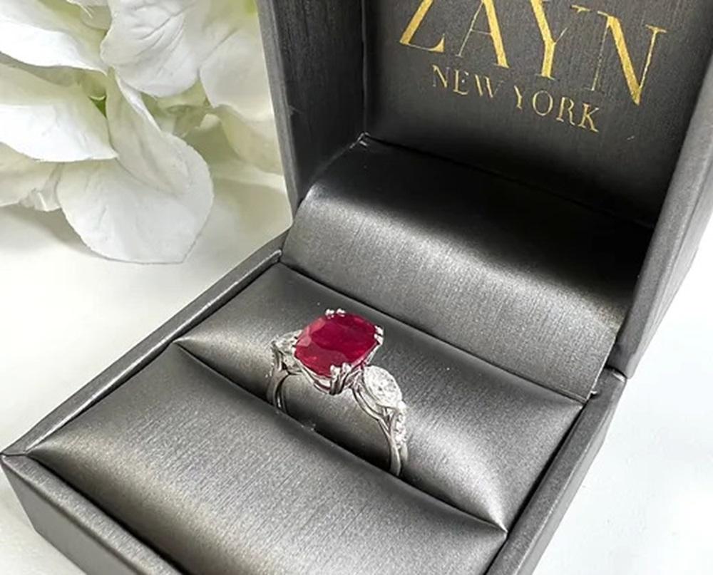 3.81 CTS Ruby Cushion Ring For Sale 1
