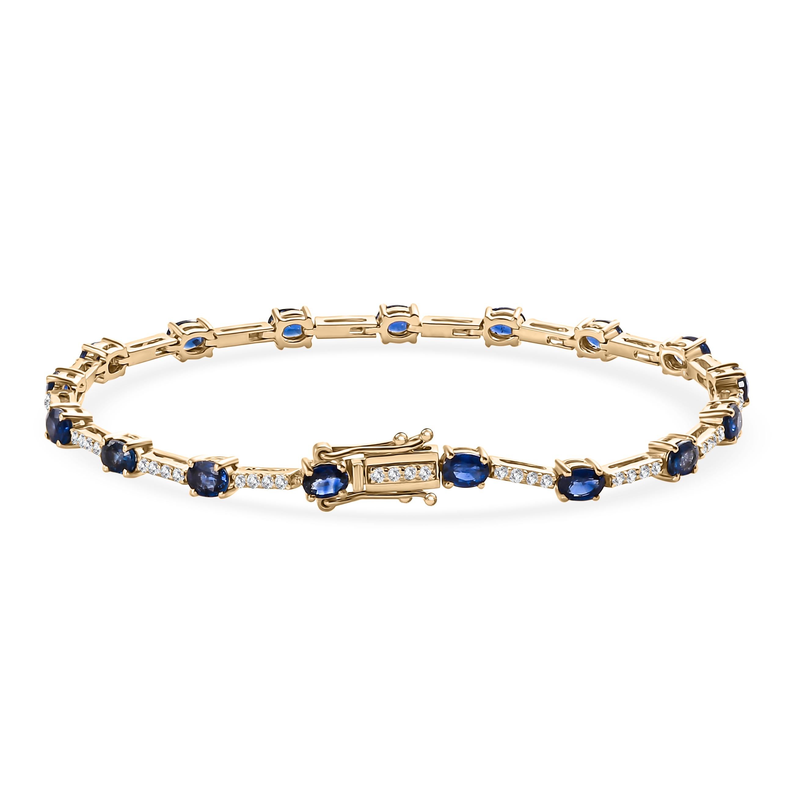 Art Deco 3.81 CTW Sapphire Birthstone Wedding Bracelet with Diamonds in 14k Yellow Gold For Sale
