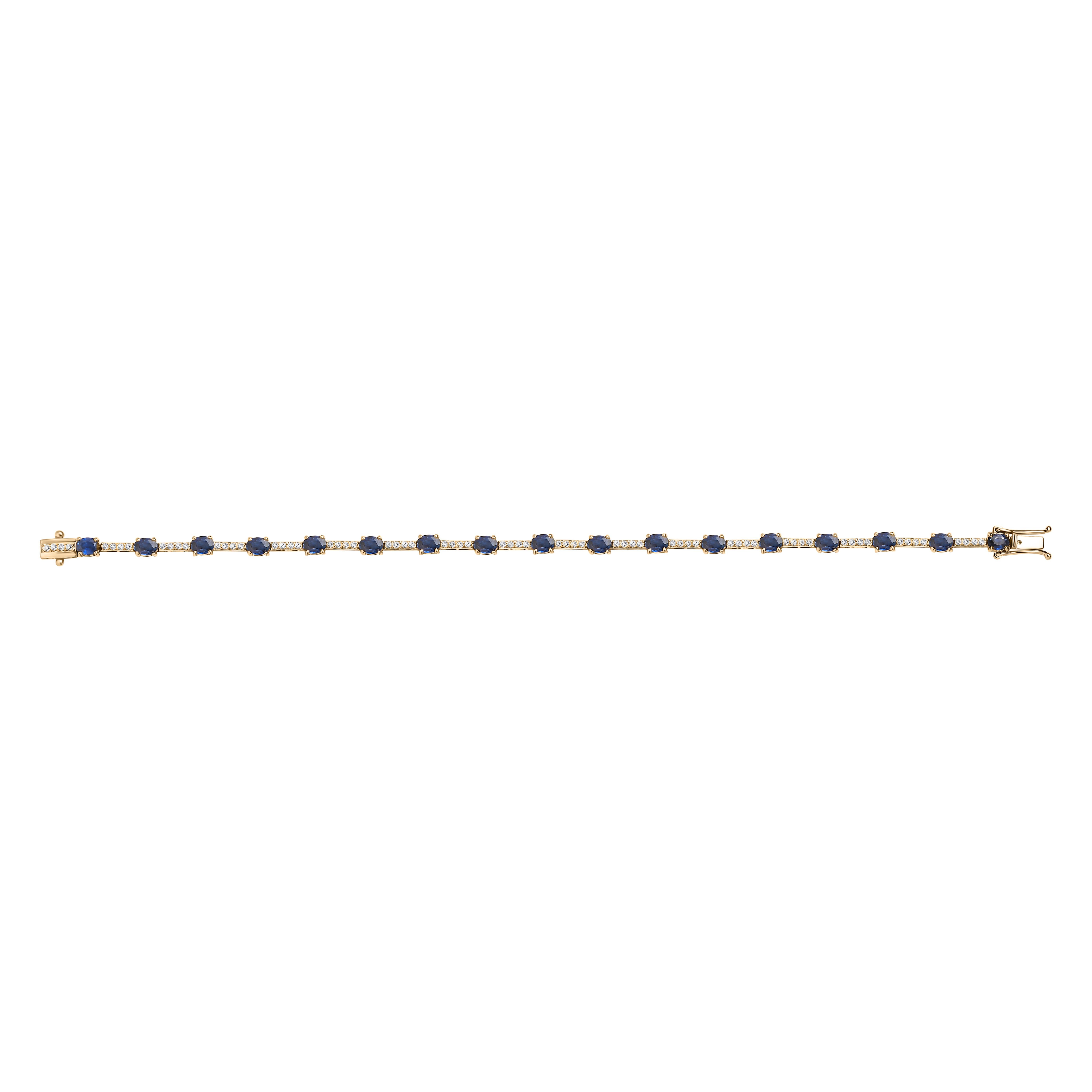 Women's 3.81 CTW Sapphire Birthstone Wedding Bracelet with Diamonds in 14k Yellow Gold For Sale