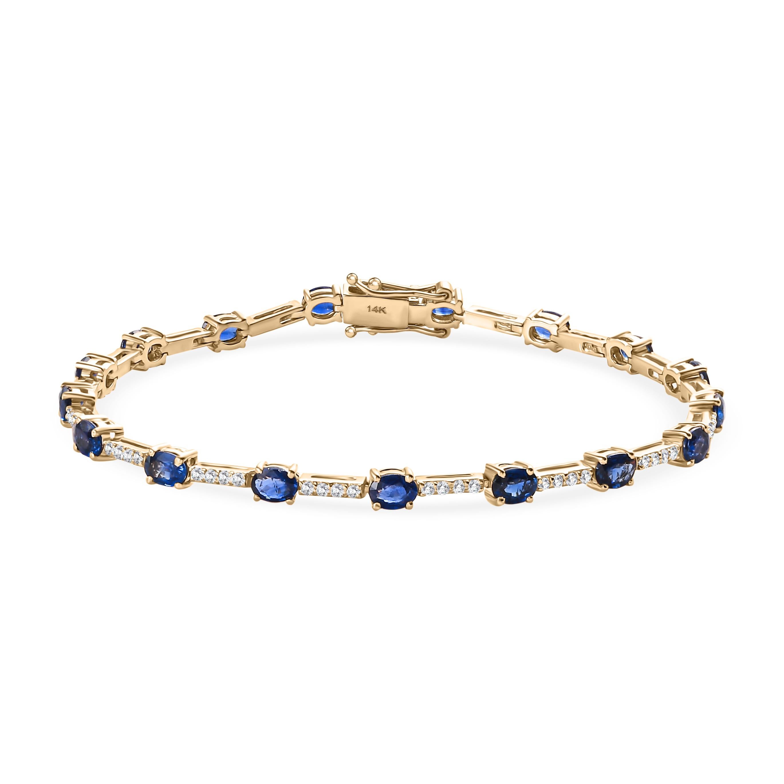 3.81 CTW Sapphire Birthstone Wedding Bracelet with Diamonds in 14k Yellow Gold For Sale 1