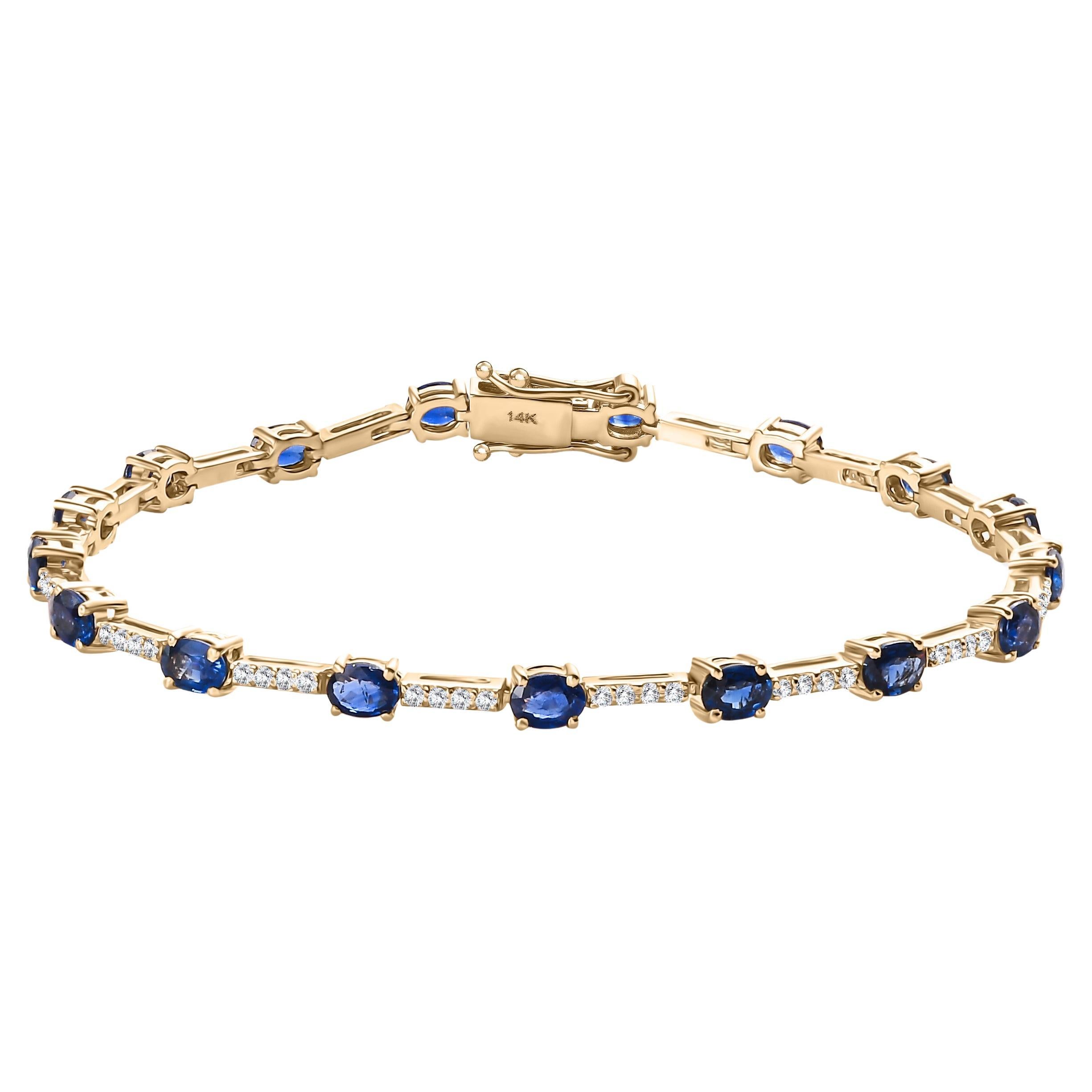 3.81 CTW Sapphire Birthstone Wedding Bracelet with Diamonds in 14k Yellow Gold For Sale