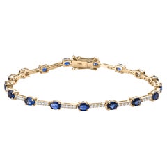 3.81 CTW Sapphire Birthstone Wedding Bracelet with Diamonds in 14k Yellow Gold