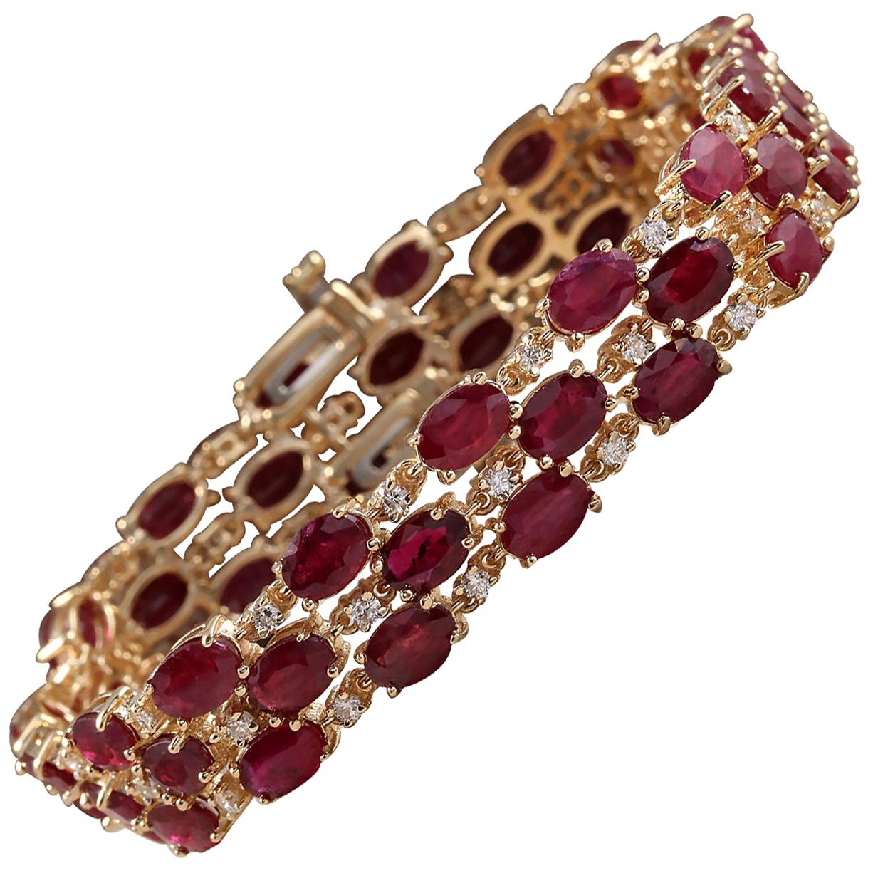 38.13 Carat Ruby 18 Karat Yellow Gold Diamond Bracelet