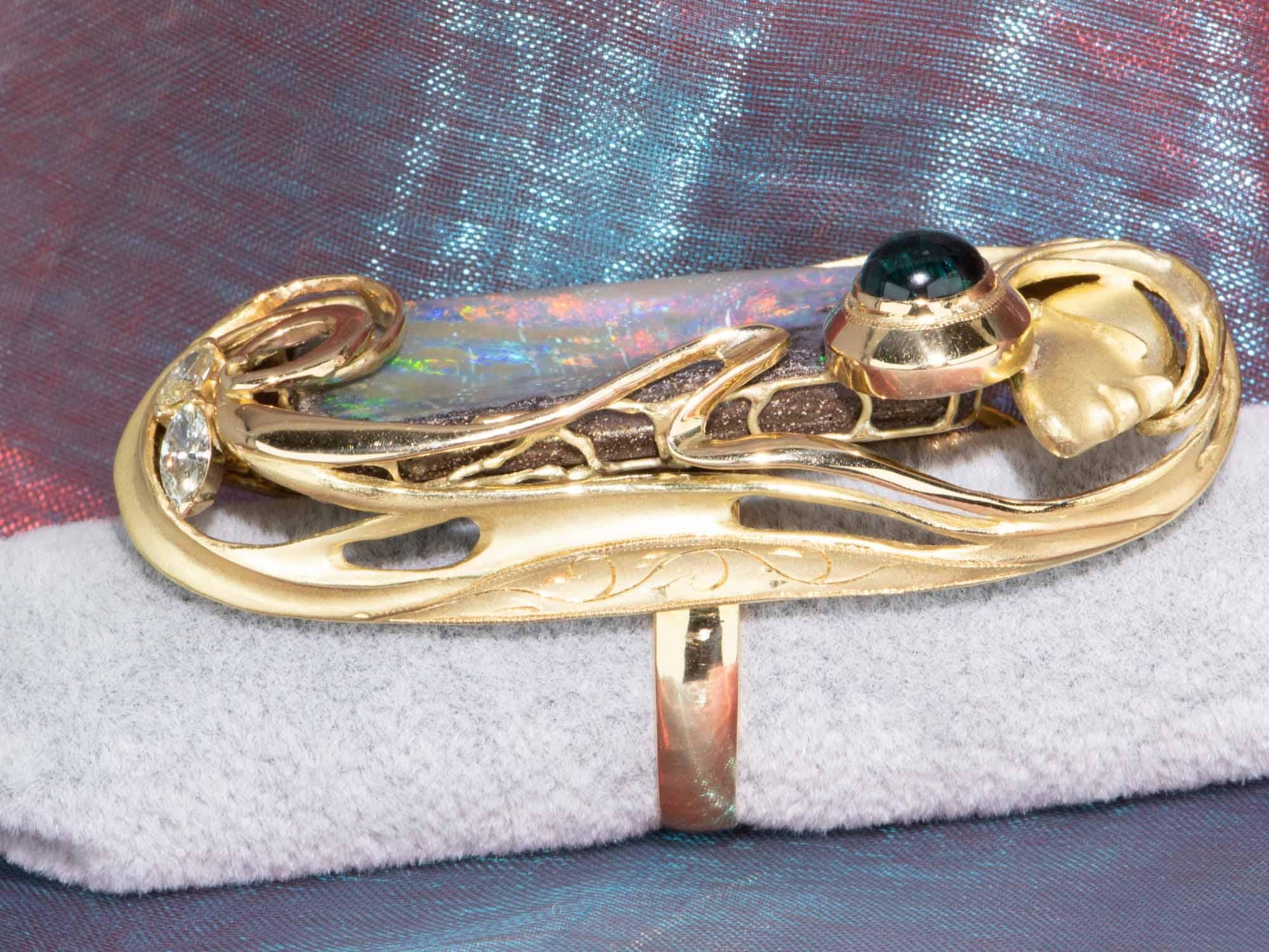 38.17ct Australian Boulder Opal Ring Pendant 18K Gold 35.8g V1129 For Sale 4