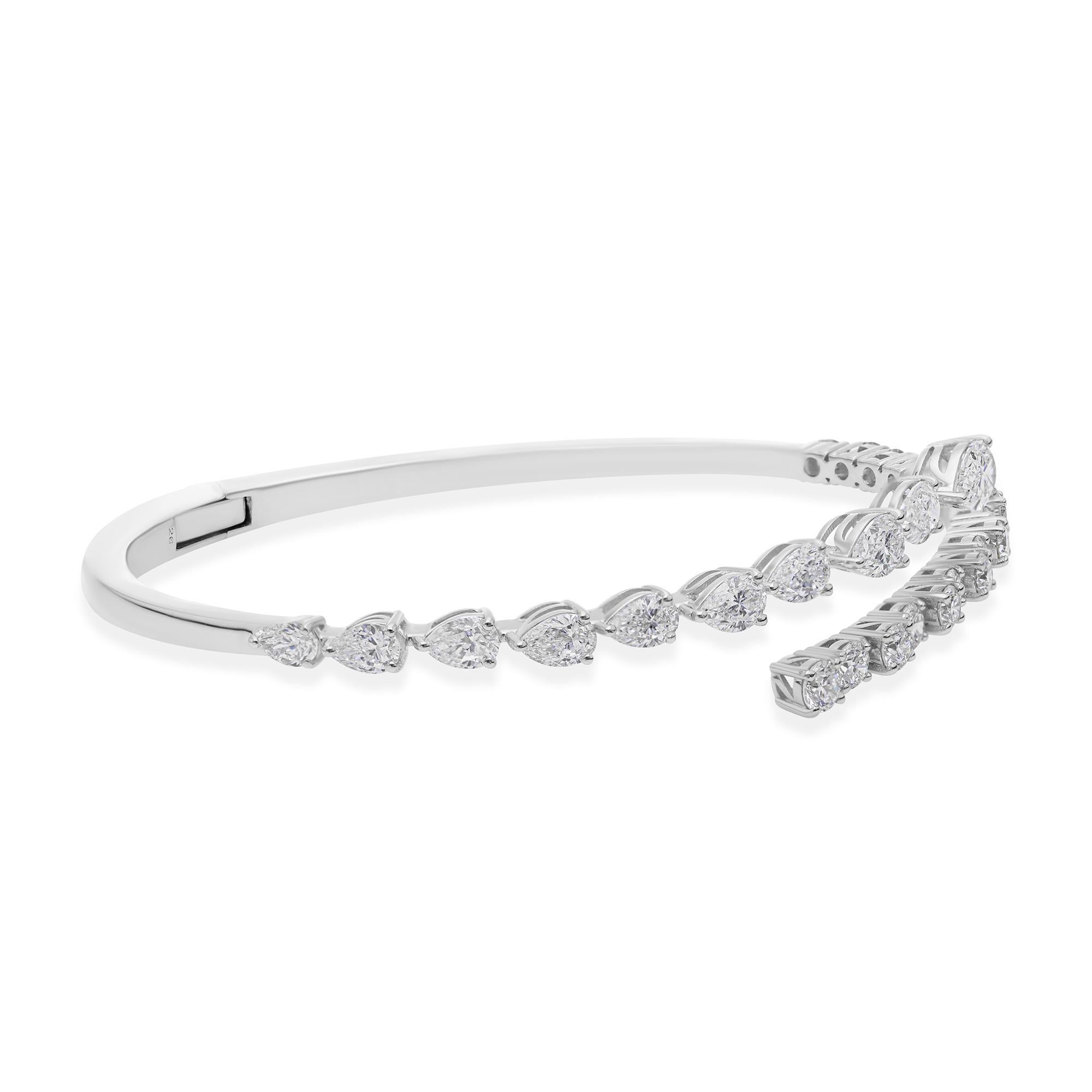 3.81Ct Diamond Cuff Bangle Bracelet with Mixed Cut 14k White Gold Jewelry For Sale 1