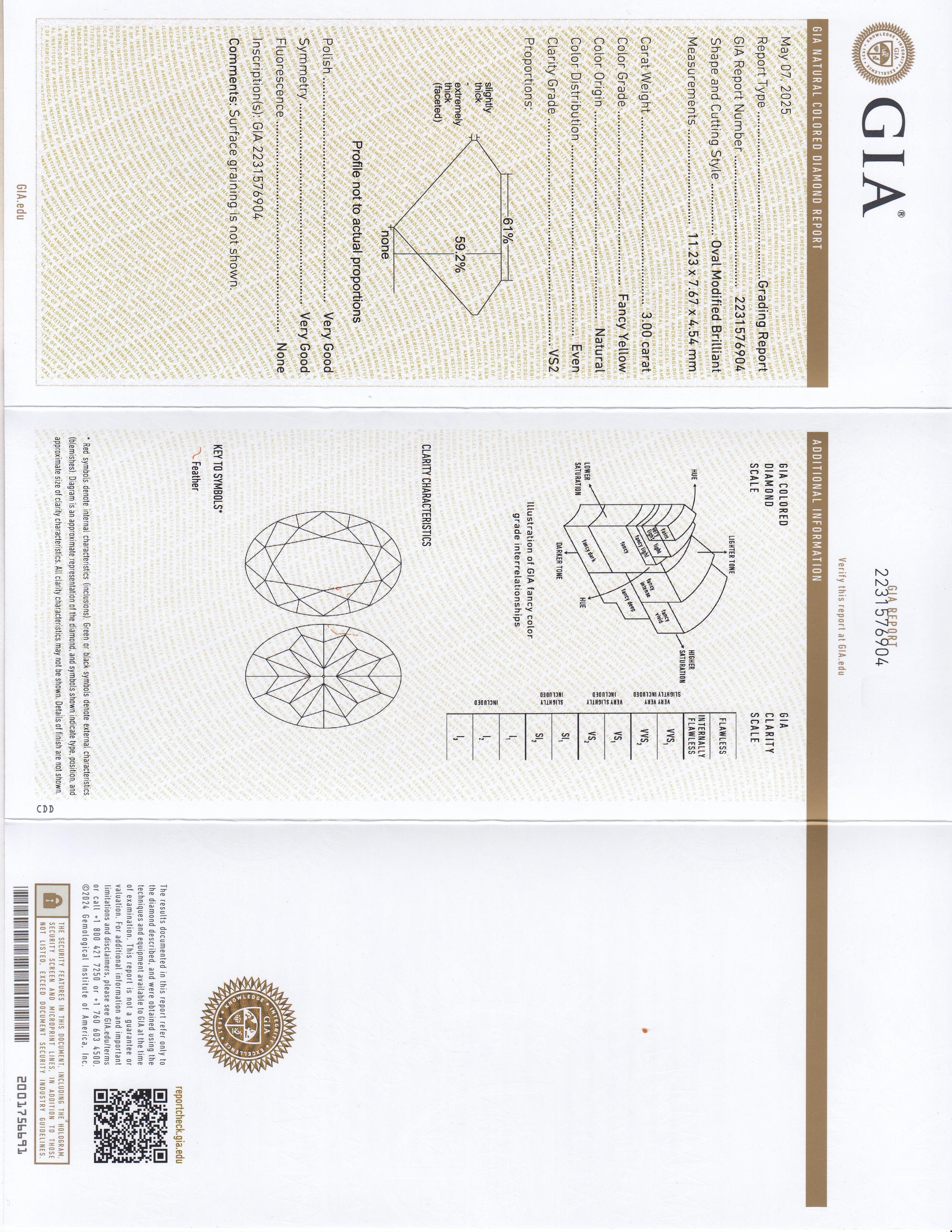 3.81ct. Fancy Yellow Oval-Cut Diamond & Half Moon Diamond Ring in 18KY Gold & PT For Sale 7