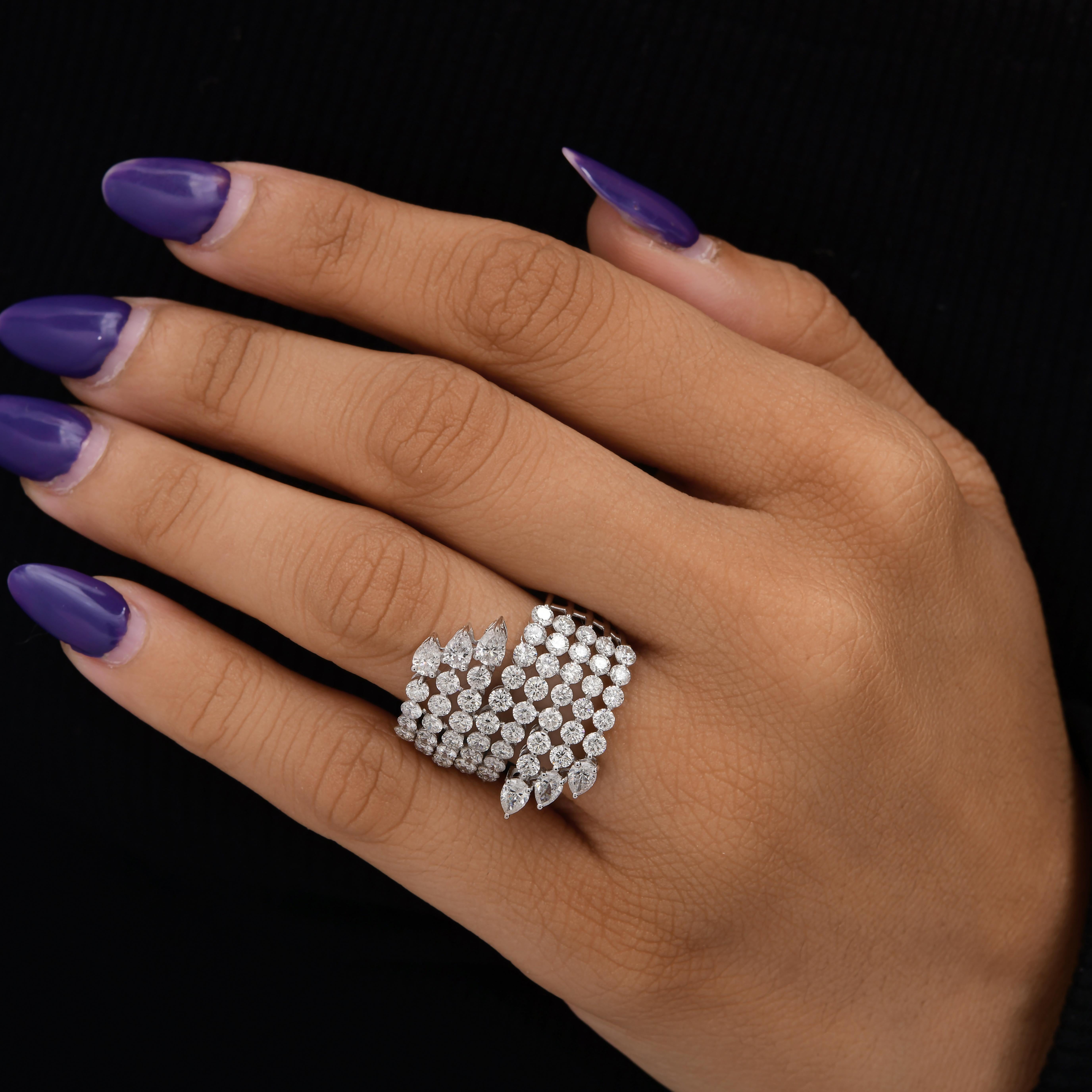 Im Angebot: 3,81cts Birne Rundschliff Diamanten Cocktail Ring in 18k massivem Weißgold () 2