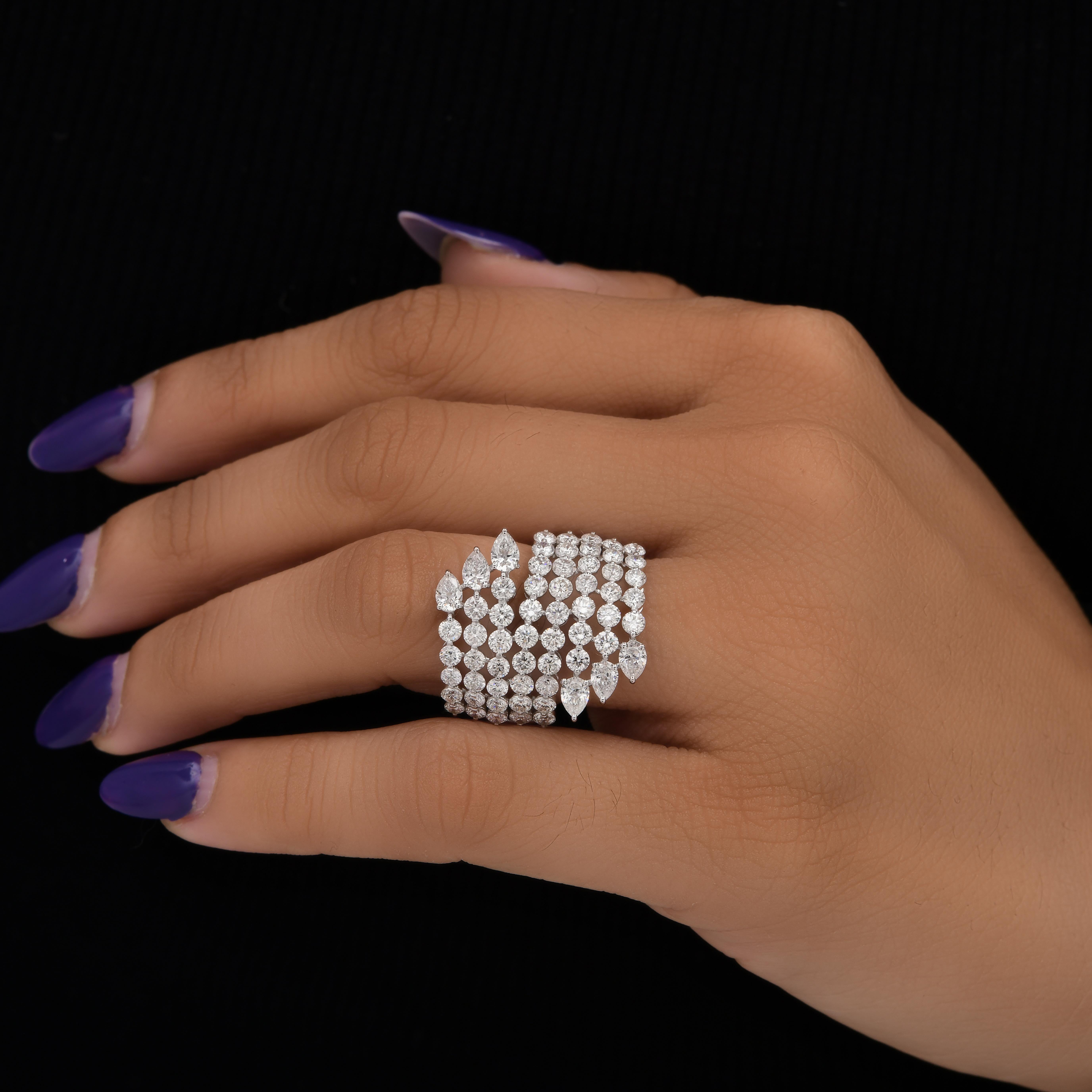 Im Angebot: 3,81cts Birne Rundschliff Diamanten Cocktail Ring in 18k massivem Weißgold () 3