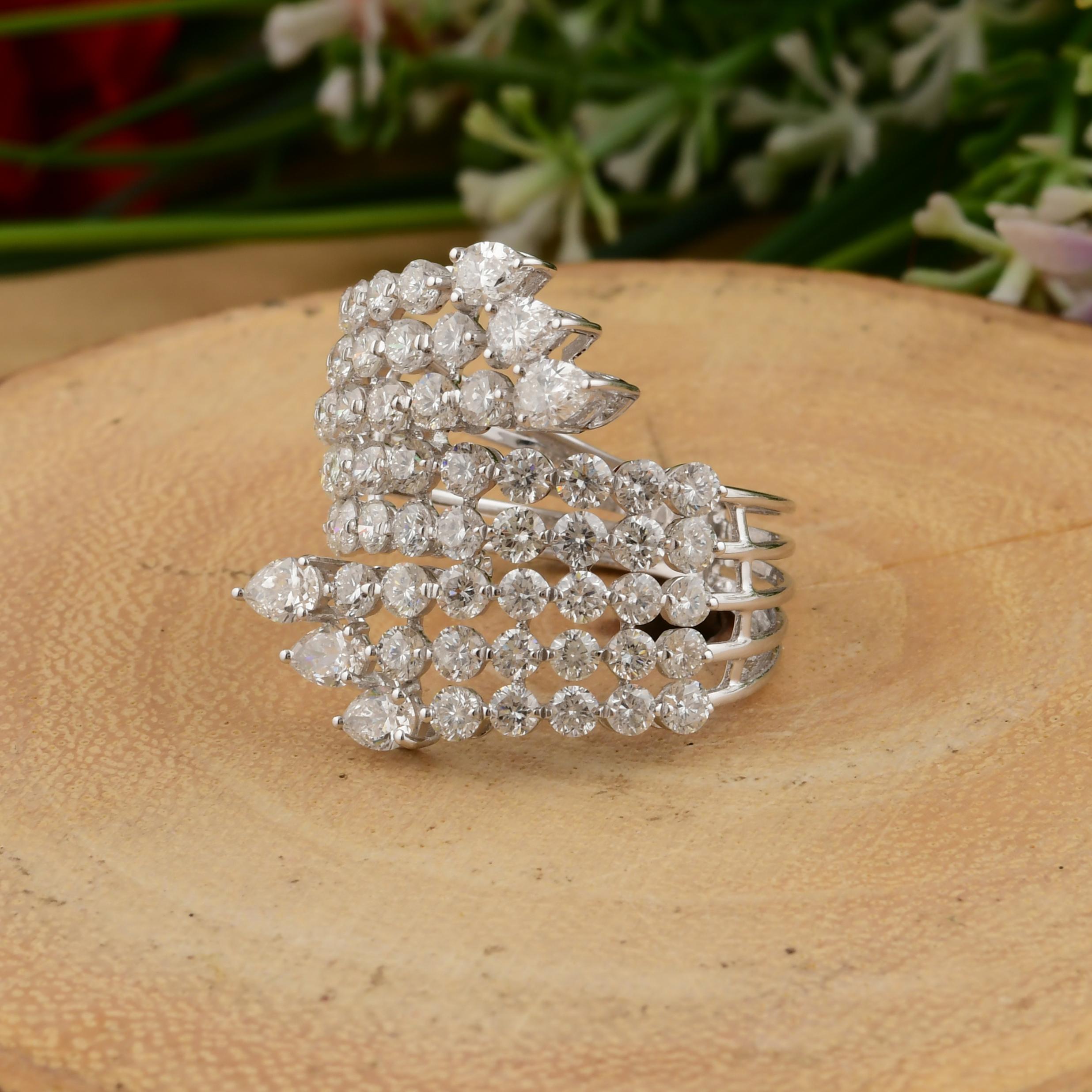 Im Angebot: 3,81cts Birne Rundschliff Diamanten Cocktail Ring in 18k massivem Weißgold () 4