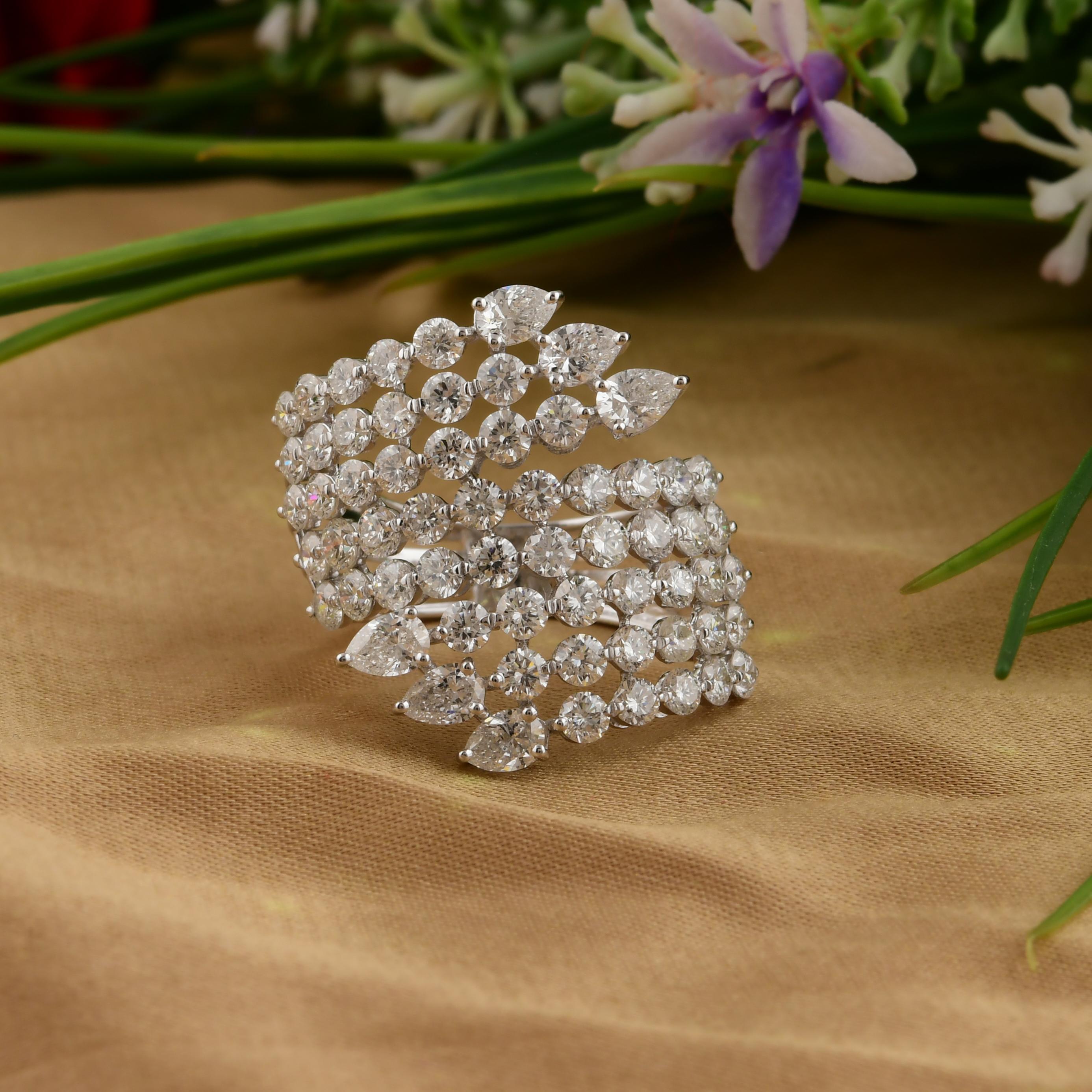 Im Angebot: 3,81cts Birne Rundschliff Diamanten Cocktail Ring in 18k massivem Weißgold () 7