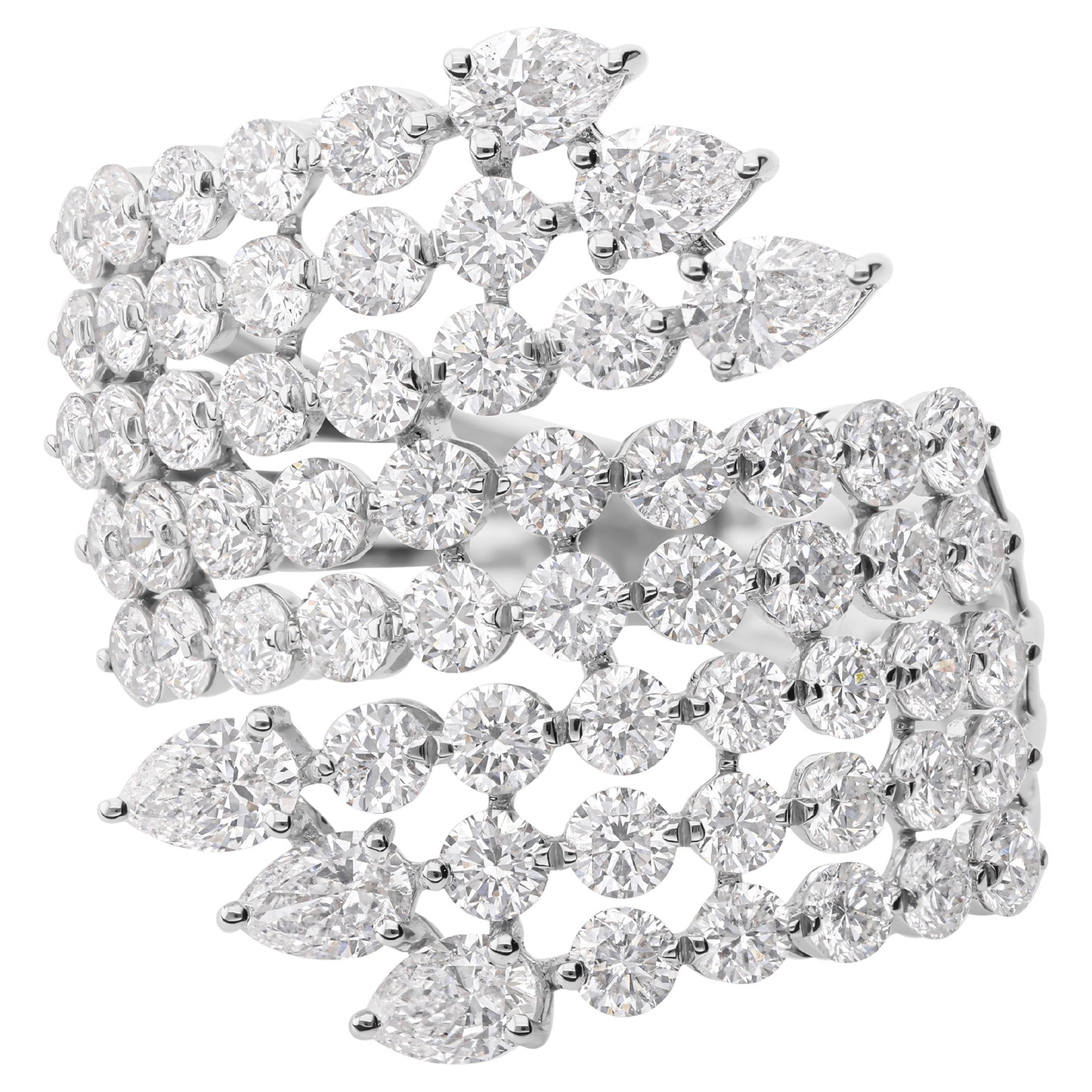 Im Angebot: 3,81cts Birne Rundschliff Diamanten Cocktail Ring in 18k massivem Weißgold ()