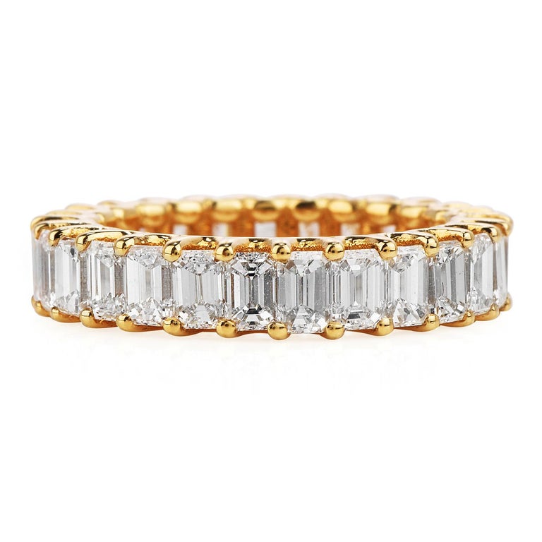 3.82 Carat Baguette Cut Diamond Yellow Gold Eternity Band Ring For Sale ...