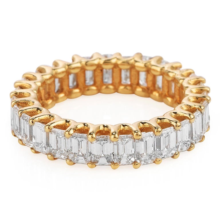 3.82 Carat Baguette Cut Diamond Yellow Gold Eternity Band Ring For Sale ...