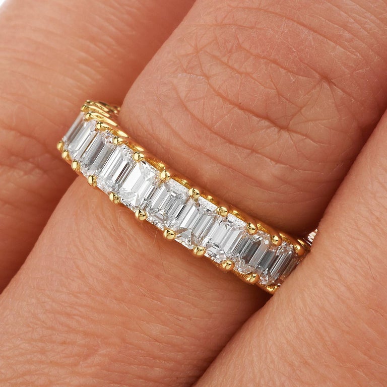 3.82 Carat Baguette Cut Diamond Yellow Gold Eternity Band Ring For Sale ...