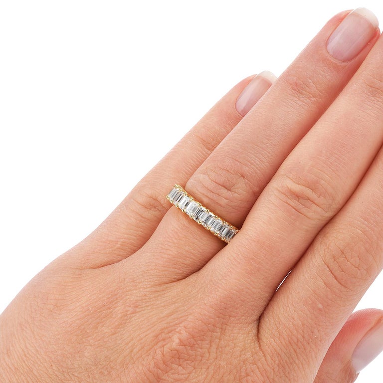 3.82 Carat Baguette Cut Diamond Yellow Gold Eternity Band Ring For Sale ...