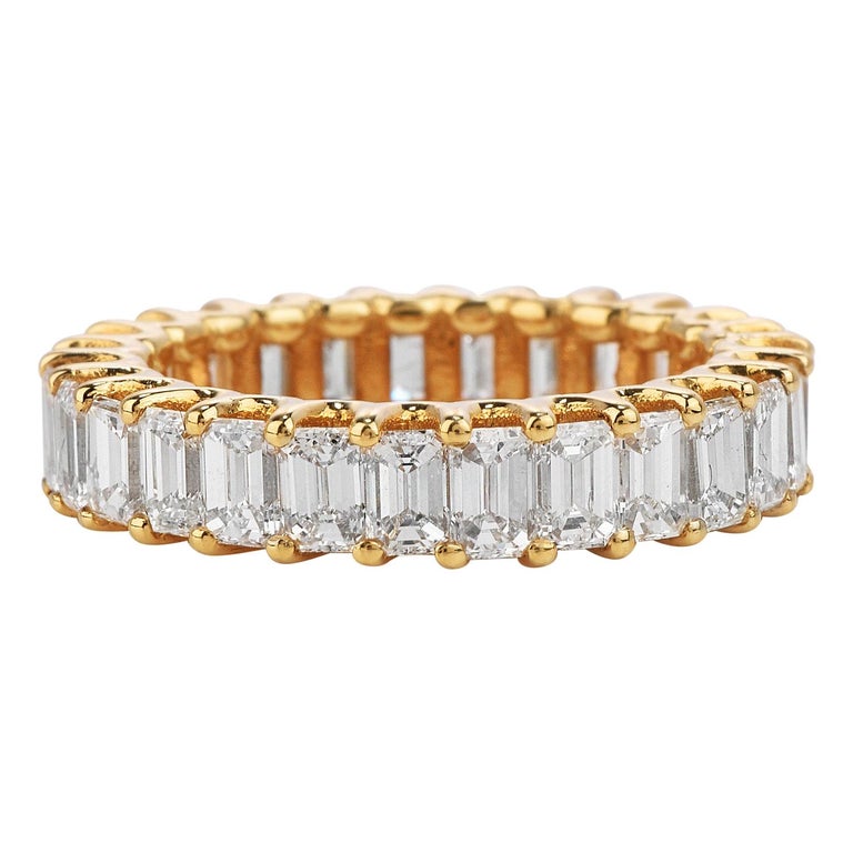 3.82 Carat Baguette Cut Diamond Yellow Gold Eternity Band Ring For Sale ...