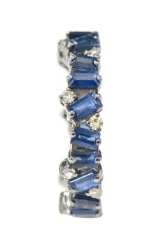 3.82 Carat Blue Sapphire and Diamond Eternity Band Ring in Victorian Style