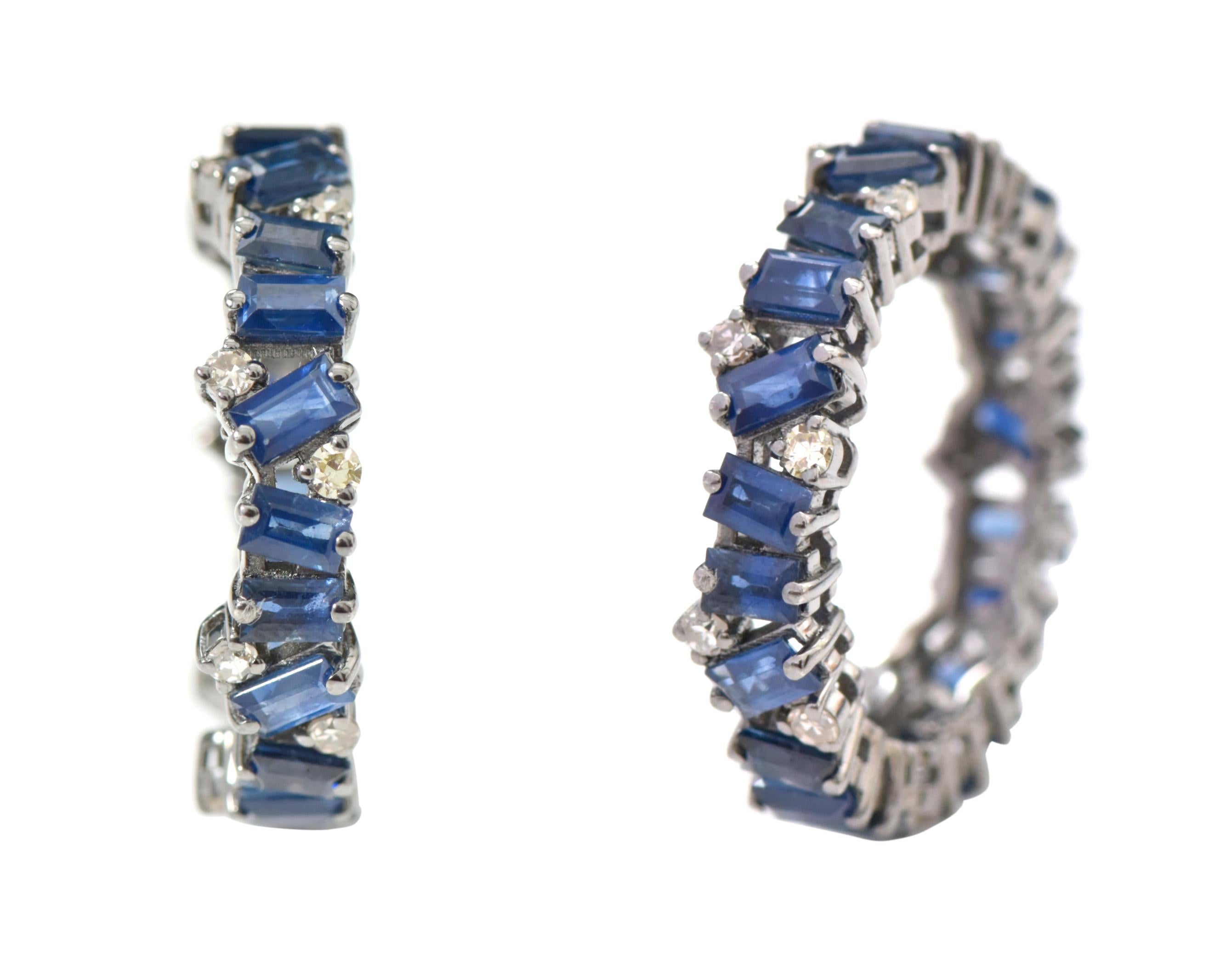 Women's 3.82 Carat Blue Sapphire and Diamond Eternity Band Ring in Victorian Style