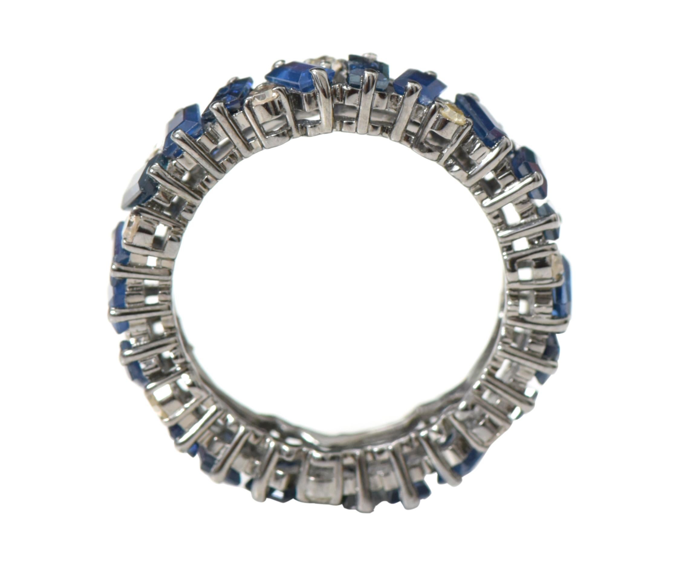 3.82 Carat Blue Sapphire and Diamond Eternity Band Ring in Victorian Style 1