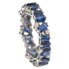 3.82 Carat Blue Sapphire and Diamond Eternity Band Ring in Victorian Style