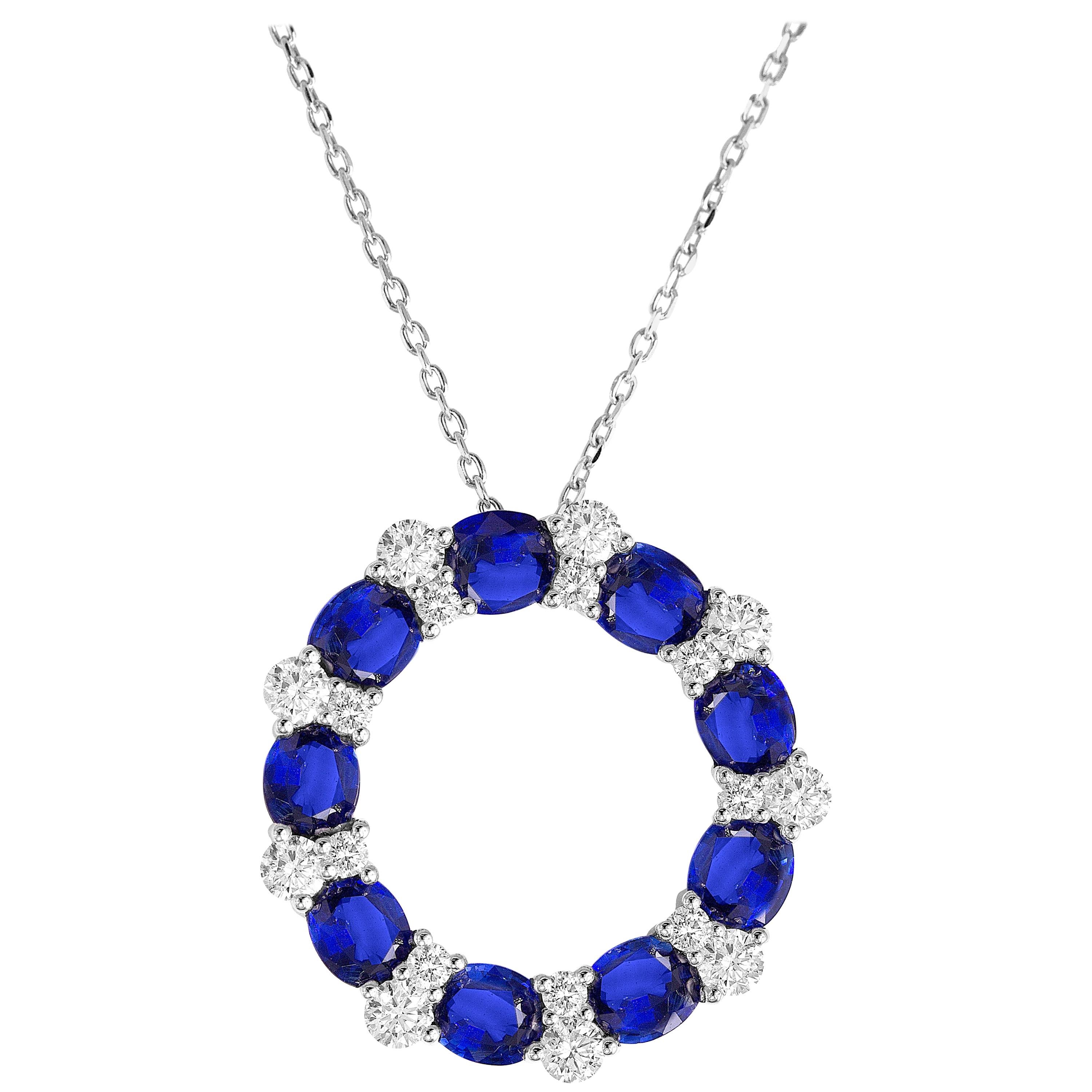 3.82 Carat Blue Sapphire and Diamond Pendant in 18 Karat White Gold