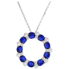 3.82 Carat Blue Sapphire and Diamond Pendant in 18 Karat White Gold