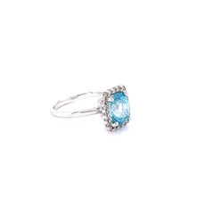 3.42 Carat Blue Zircon Diamond White Gold Ring