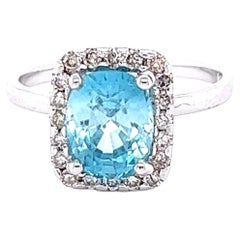 3.82 Carat Blue Zircon Diamond White Gold Ring