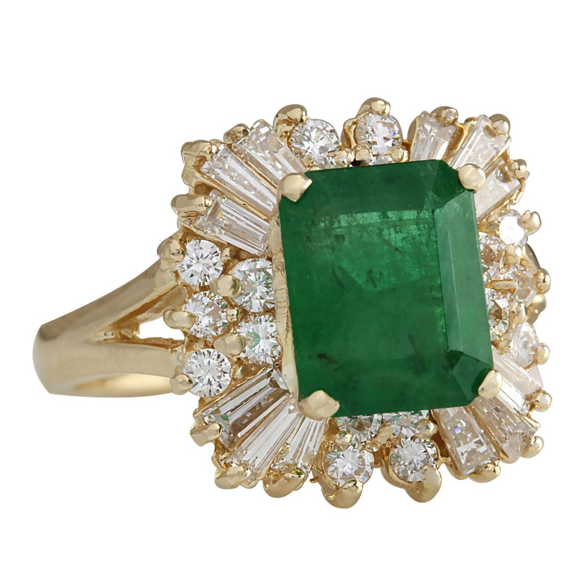 Stamped: 14K Yellow Gold
Ring Weight: 6.1 Grams
Total Natural Emerald Weight is 2.54 Carat (Measures: 9.50x7.50 mm)
Color: Green
Total Natural Diamond Weight is 1.28 Carat
Color: F-G, Clarity: VS2-SI1
Face Measures: 15.77x15.43 mm
Sku: [702801W]
