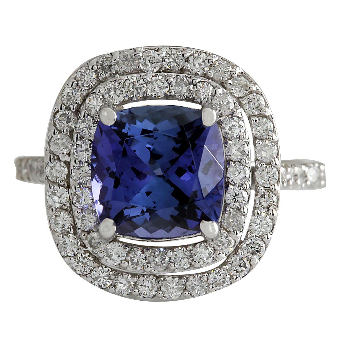 Tanzanite Diamond Ring In 14 Karat White Gold 