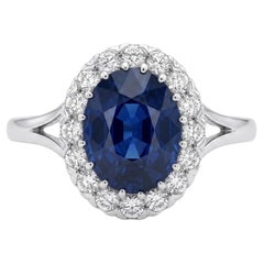 3.82 Carat No-Heat Blue Sapphire and Diamond 14K Gold Ring
