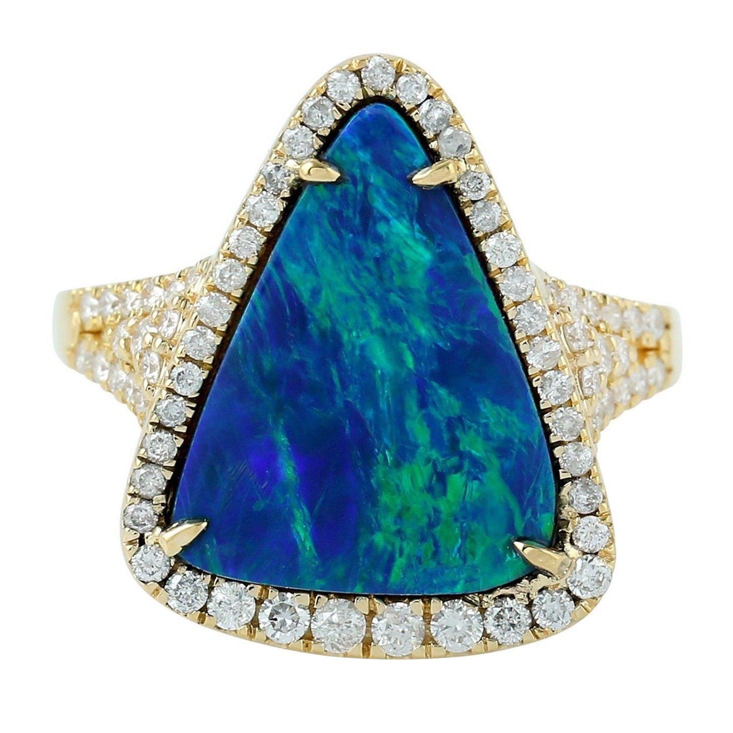 3,82 Karat Opal Diamant 18 Karat Gold Ring