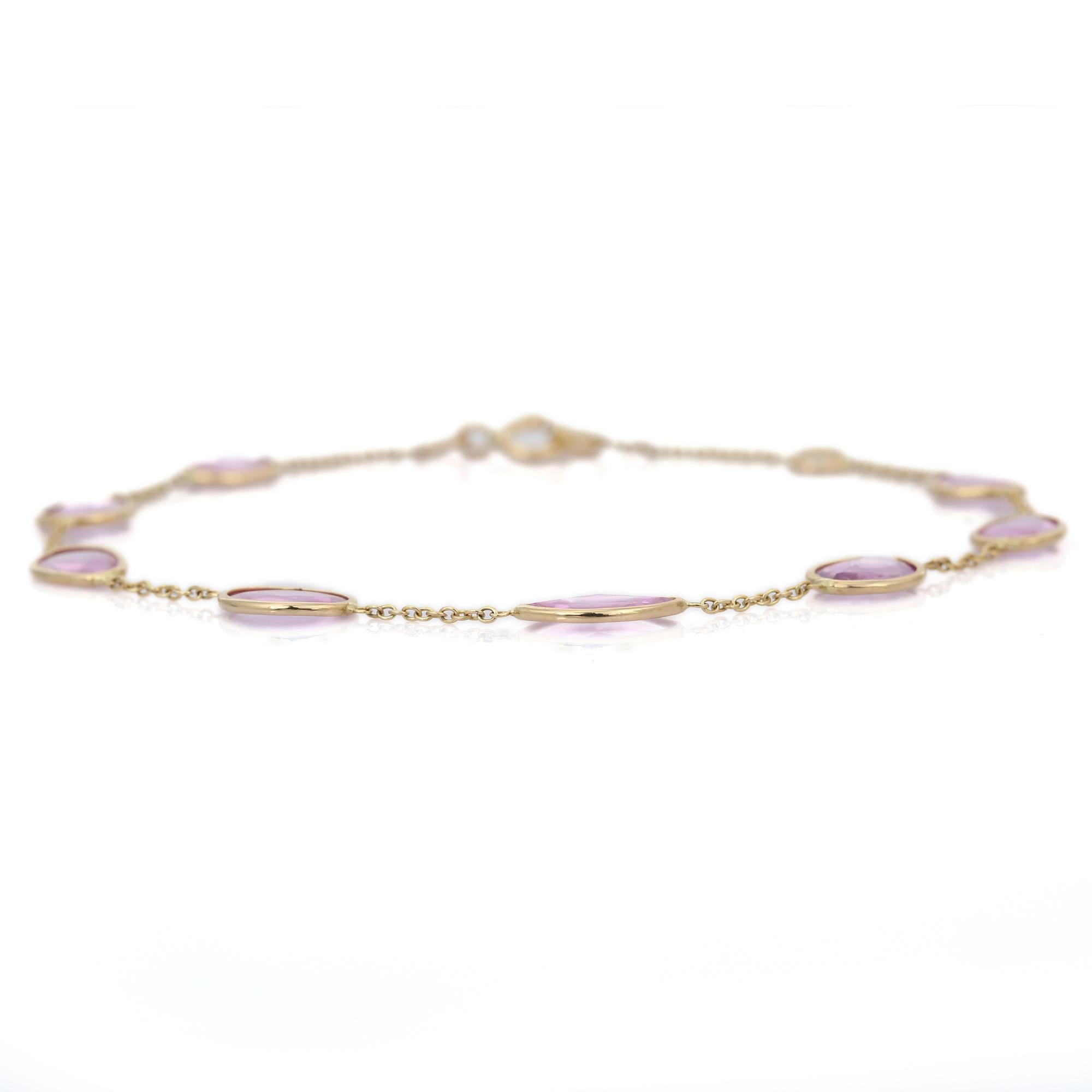 Modern 3.82 Carat Pink Sapphire Chain Bracelet in 18 Karat Yellow Gold For Sale