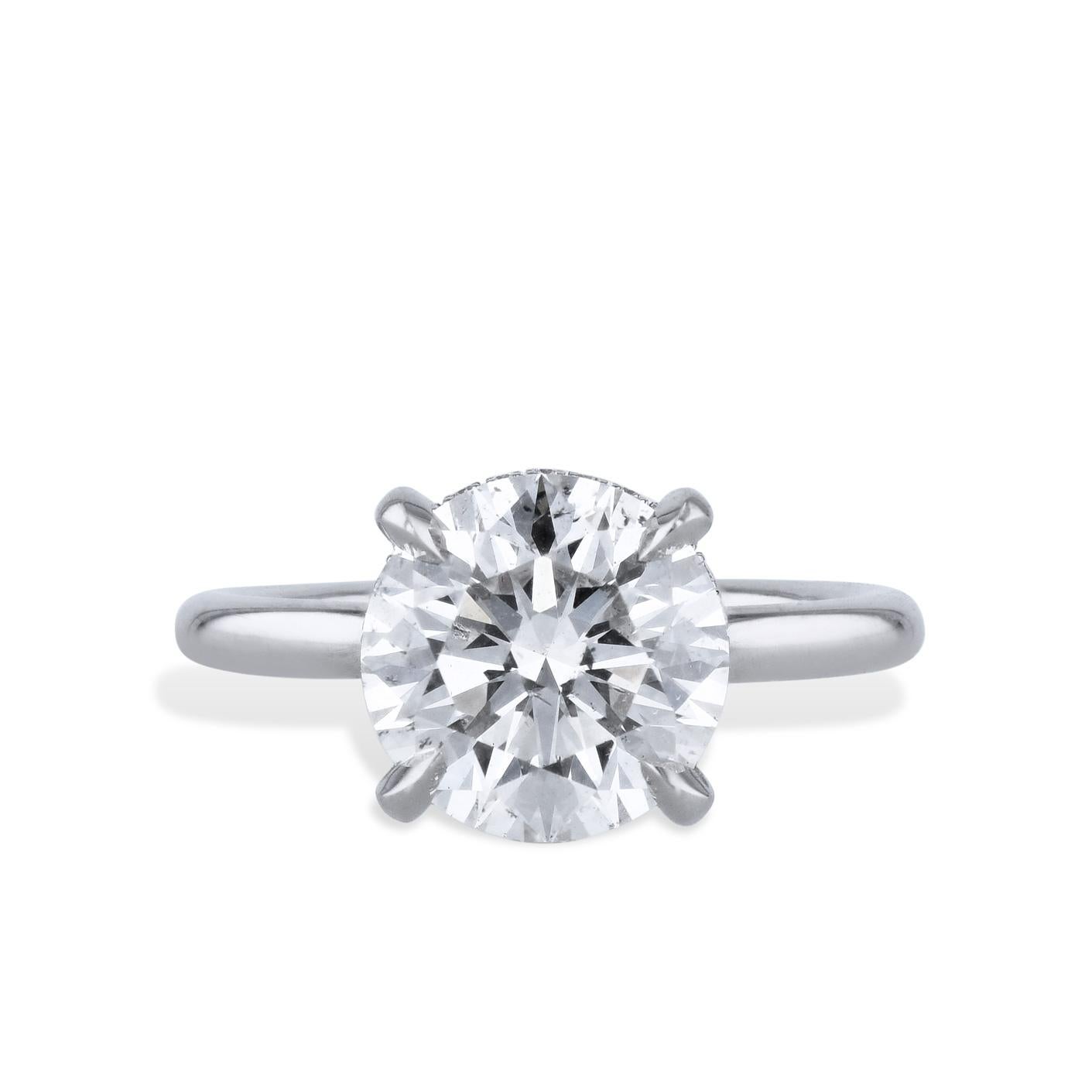 Round Cut 3.82 Carat Round Diamond Platinum Engagement Ring Handmade For Sale